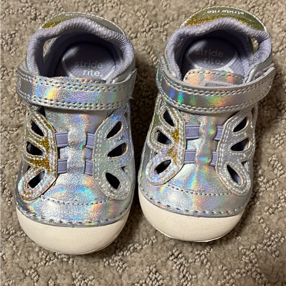 Stride Rite Silver Baby Walker Sandals with Velcro Closure NEW